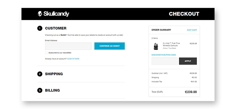 Easy Checkout example in an eCommerce website design