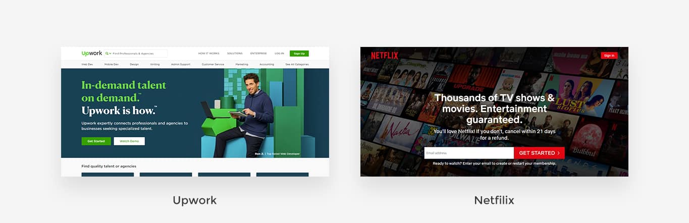 Upwork and Netflix: Example of websites developed with Angular JS