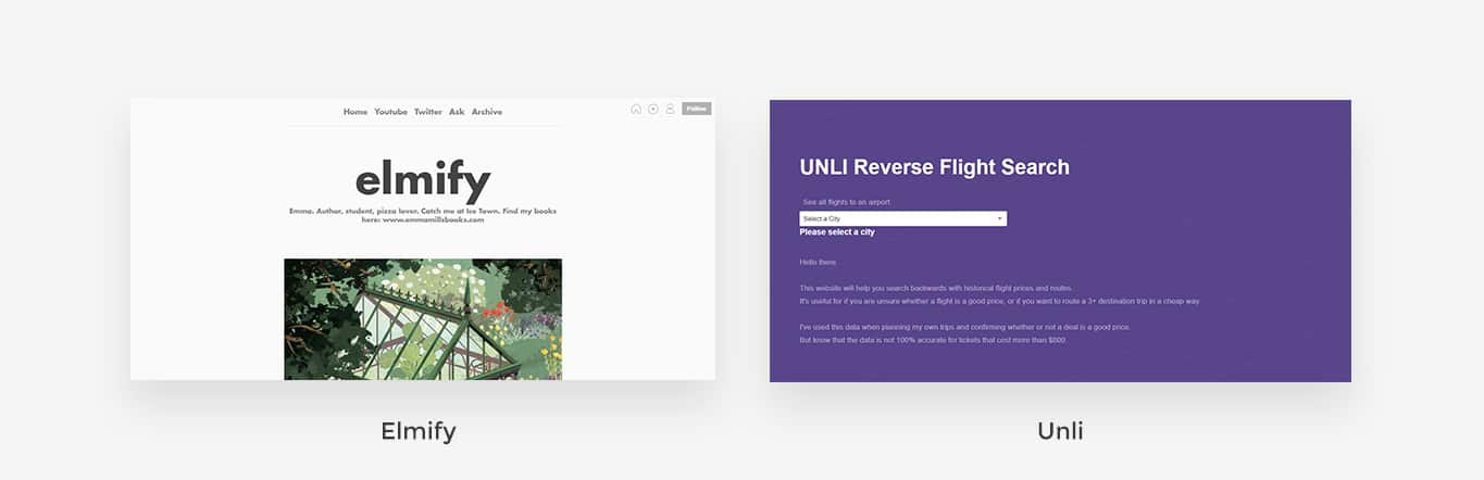Elm and UNLI Reverse Flight Search: website developed with Elm 