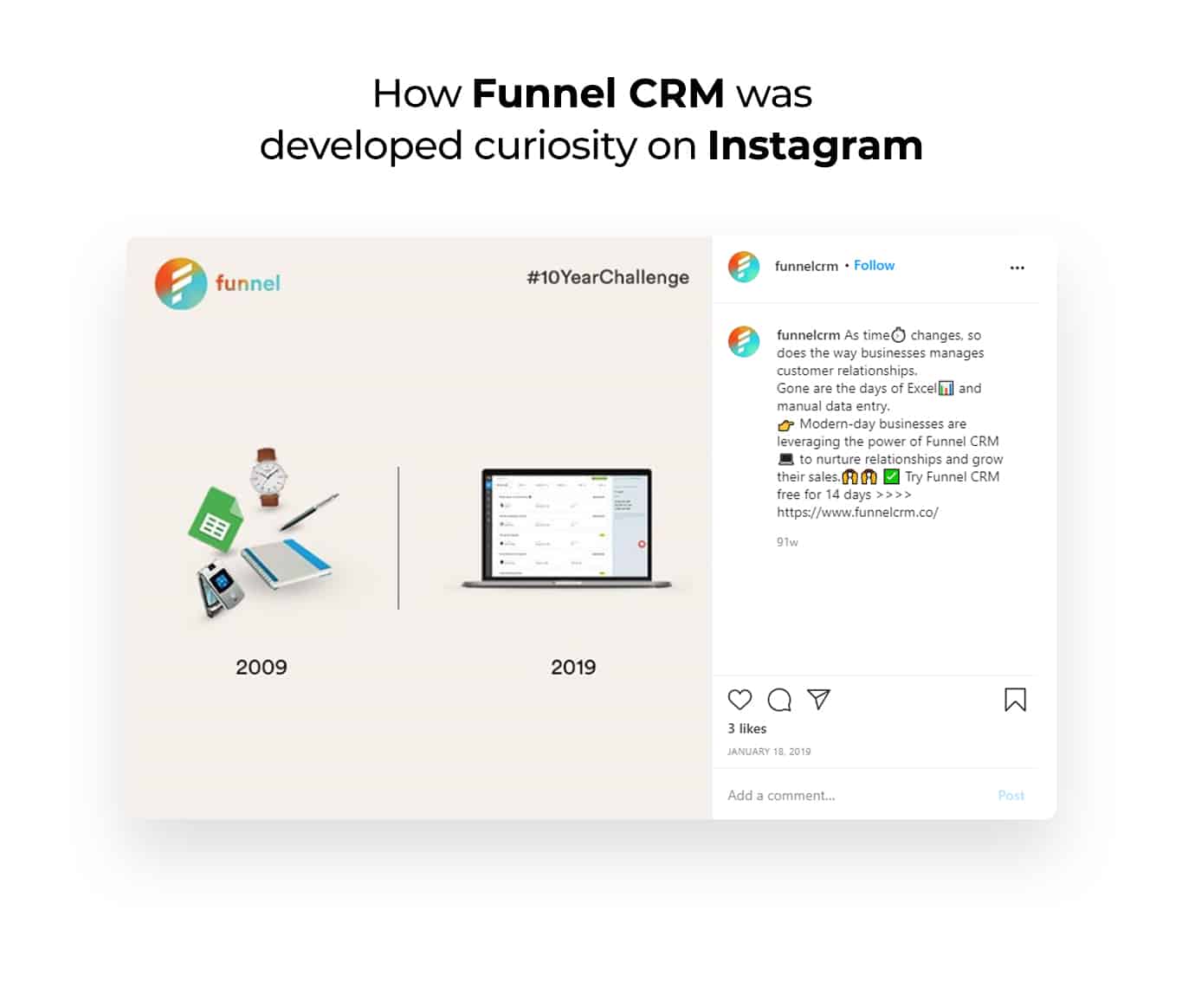 Funnel CRM Posts on Instagram developing curiosity in consumers mind
